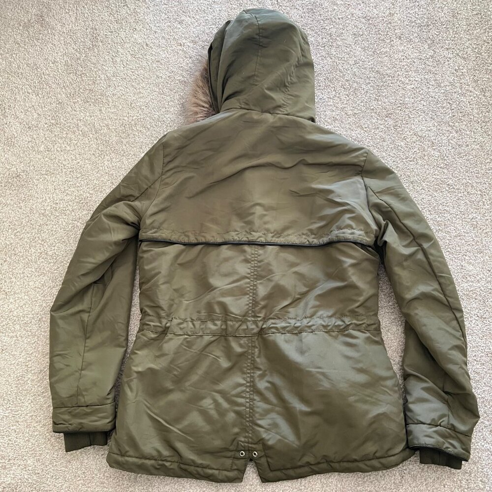 Y2K Miss London Black Label Olive Green Utility Jacket with Fur Trim Hood M - Picture 9 of 12